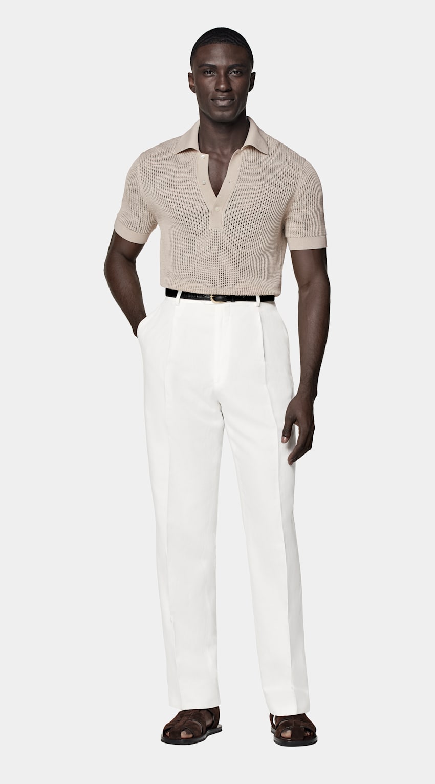 SUITSUPPLY Californian Cotton & Mulberry Silk Sand Crochet Polo