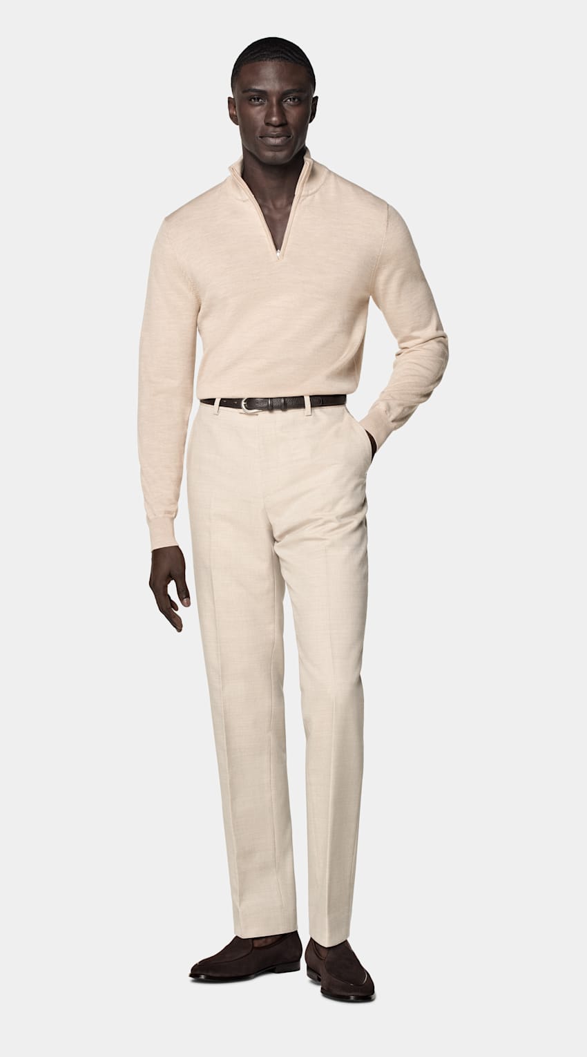 SUITSUPPLY Pure Wool Sand Merino Half Zip