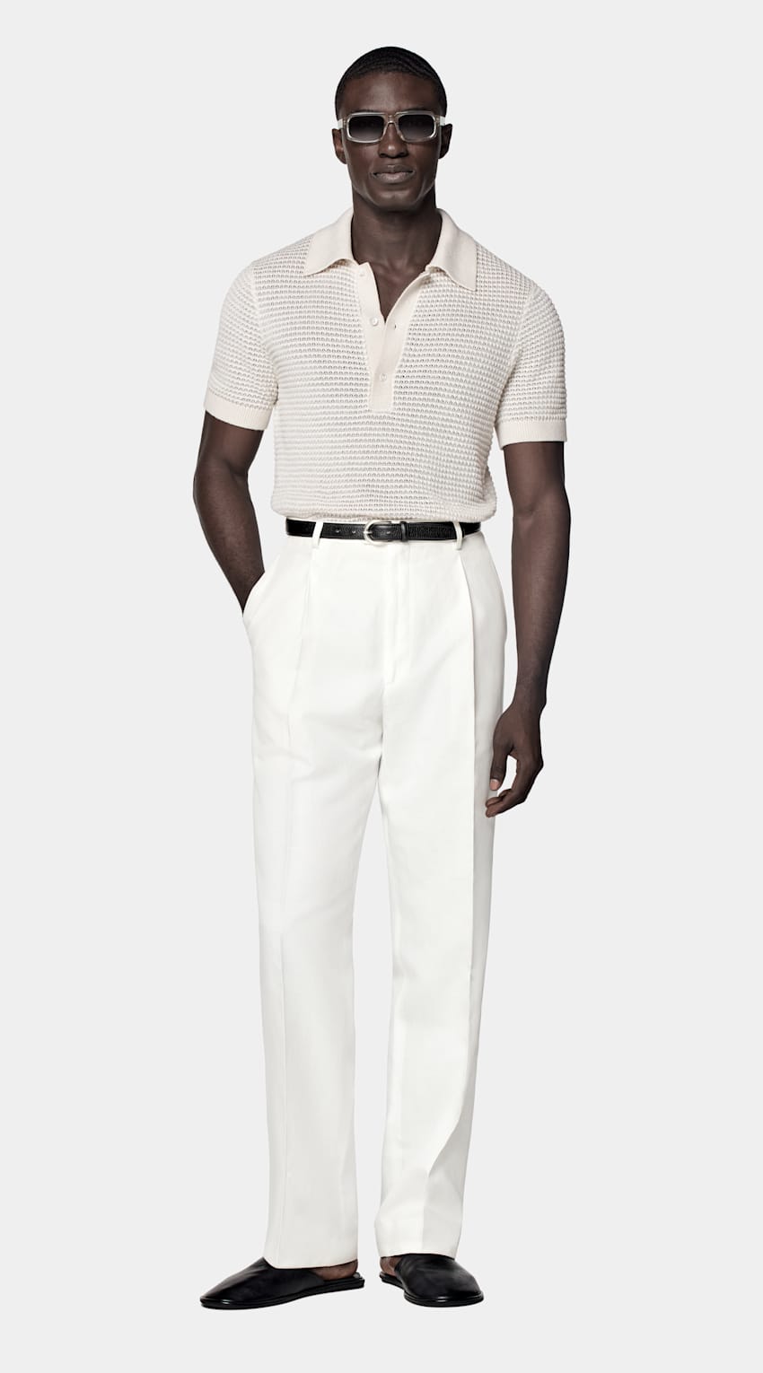 SUITSUPPLY Cotton Linen Silk Light Grey Crochet Polo