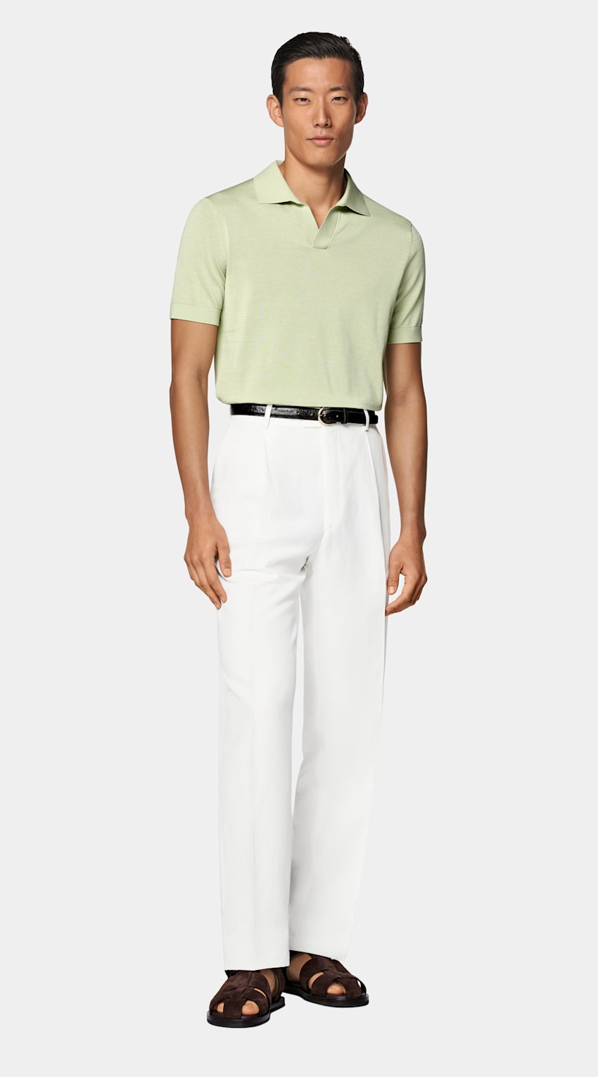 SUITSUPPLY Coton californien et soie de mûrier Polo sans boutons vert clair