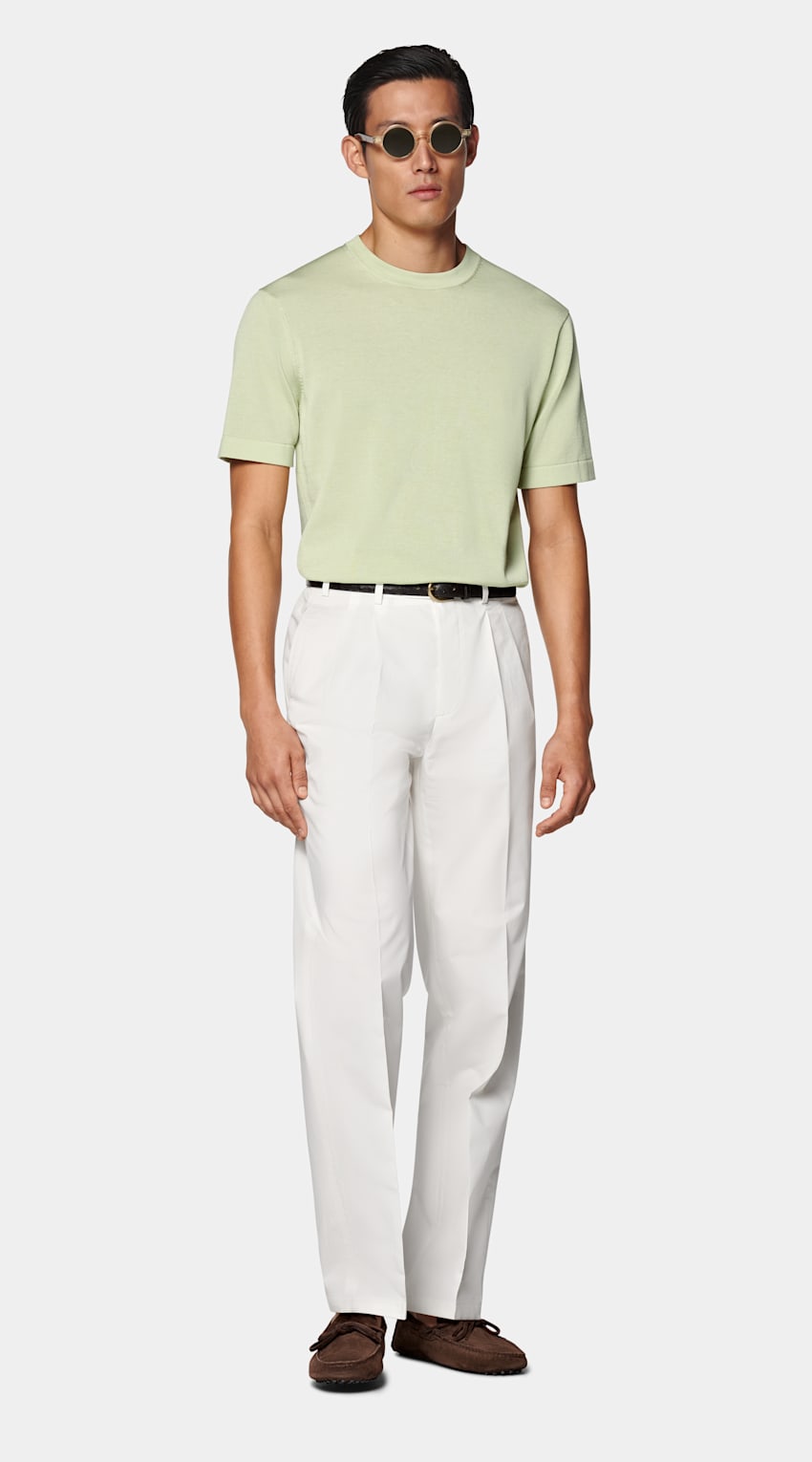 SUITSUPPLY Californian Cotton & Mulberry Silk Light Green Short Sleeve Crewneck