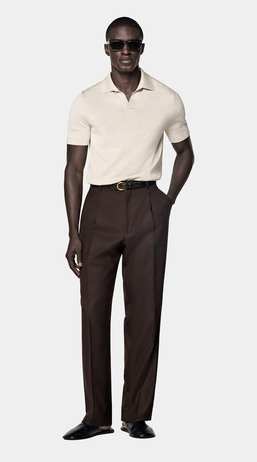 SUITSUPPLY Californian Cotton & Mulberry Silk Sand Buttonless Polo