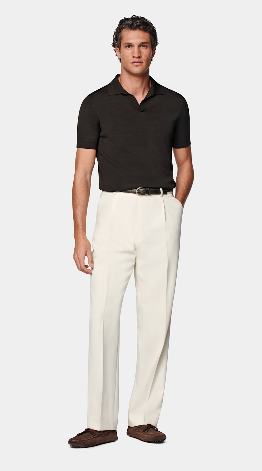 SUITSUPPLY Californian Cotton & Mulberry Silk Dark Brown Buttonless Polo