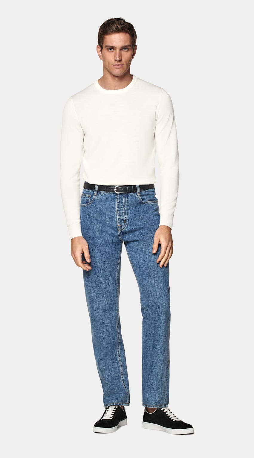 SUITSUPPLY Pure laine Pull col rond Merino blanc cassé