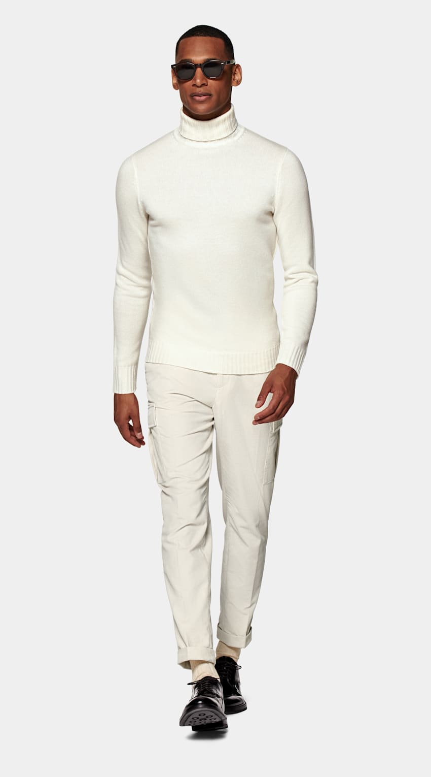 SUITSUPPLY Merino Wool & Mongolian Cashmere Off-White Turtleneck