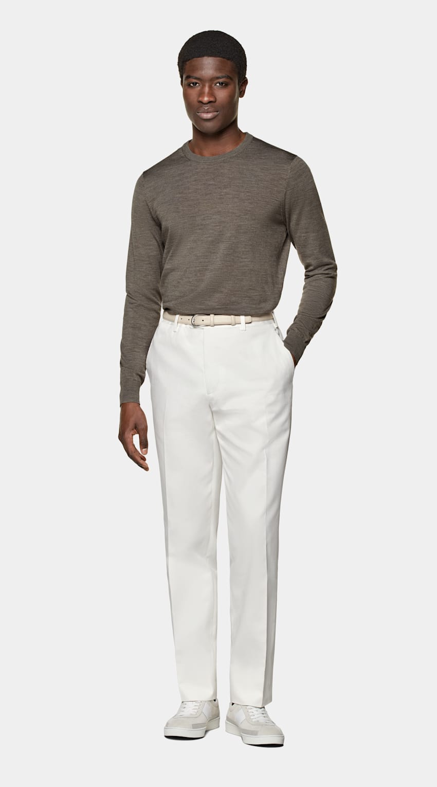 Taupe Crewneck in Silk, Wool, Cashmere | SUITSUPPLY