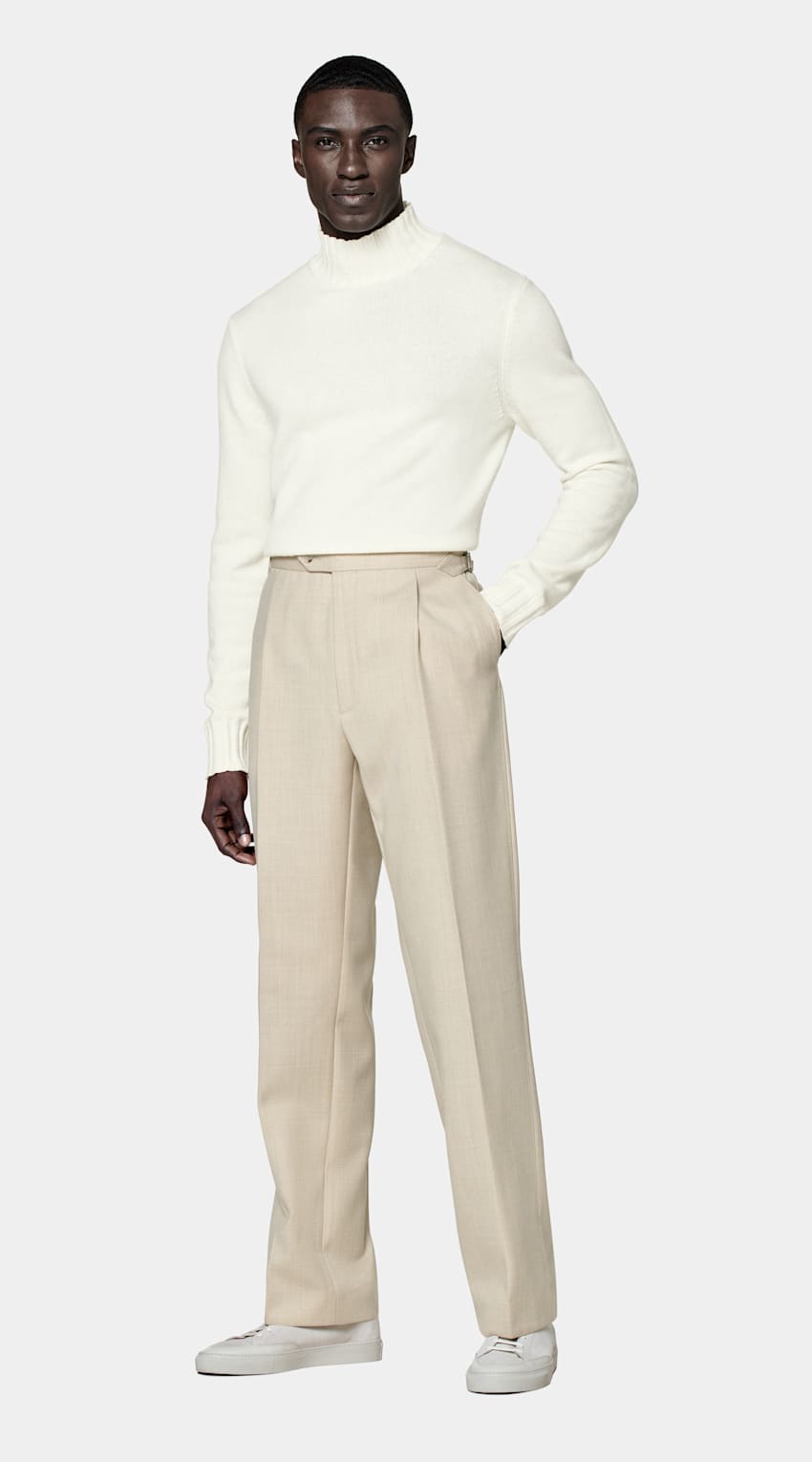 SUITSUPPLY Australian Wool & Mongolian Cashmere Off-White Ribbed Mockneck