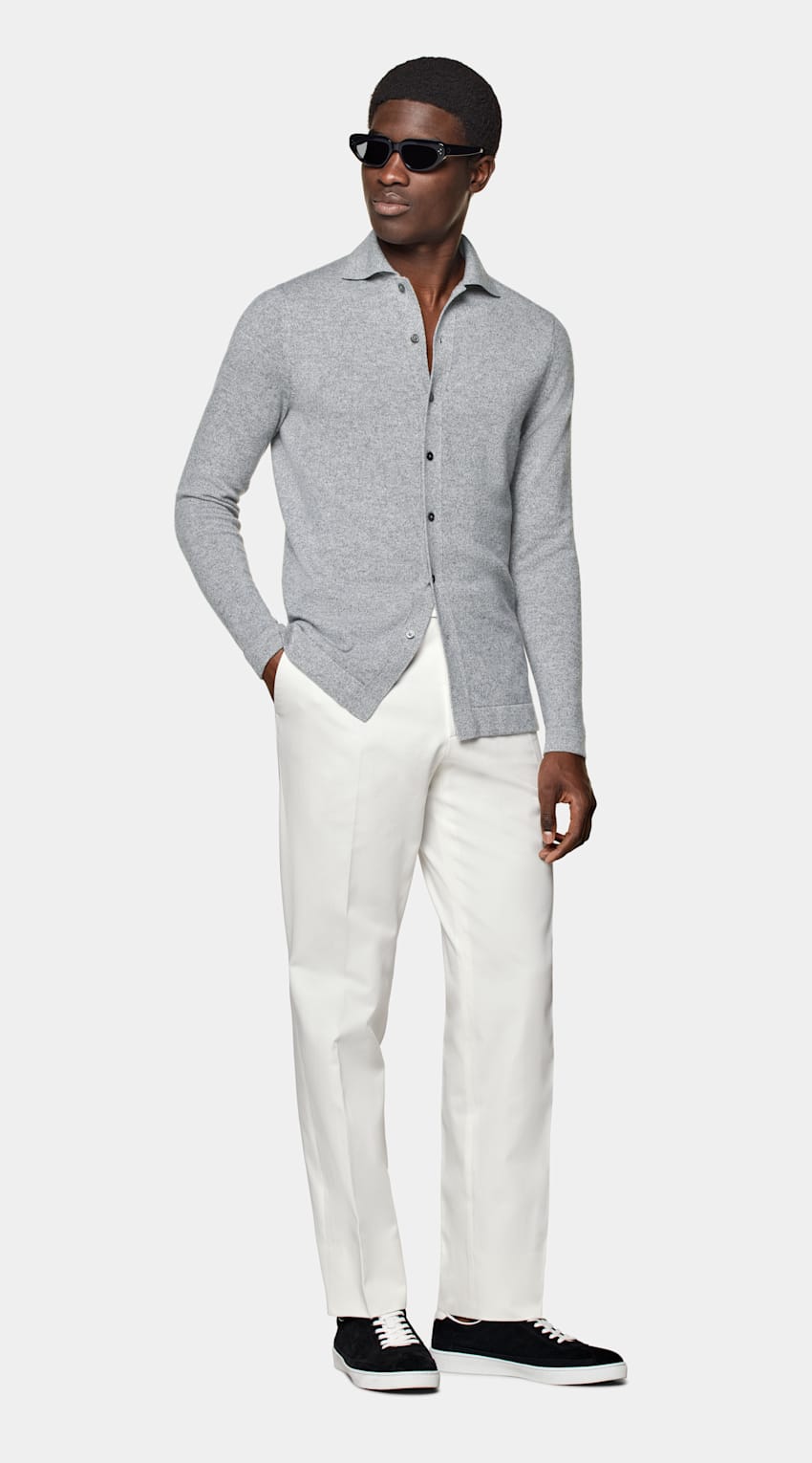 SUITSUPPLY Pure Mongolian Cashmere Grey Polo Cardigan