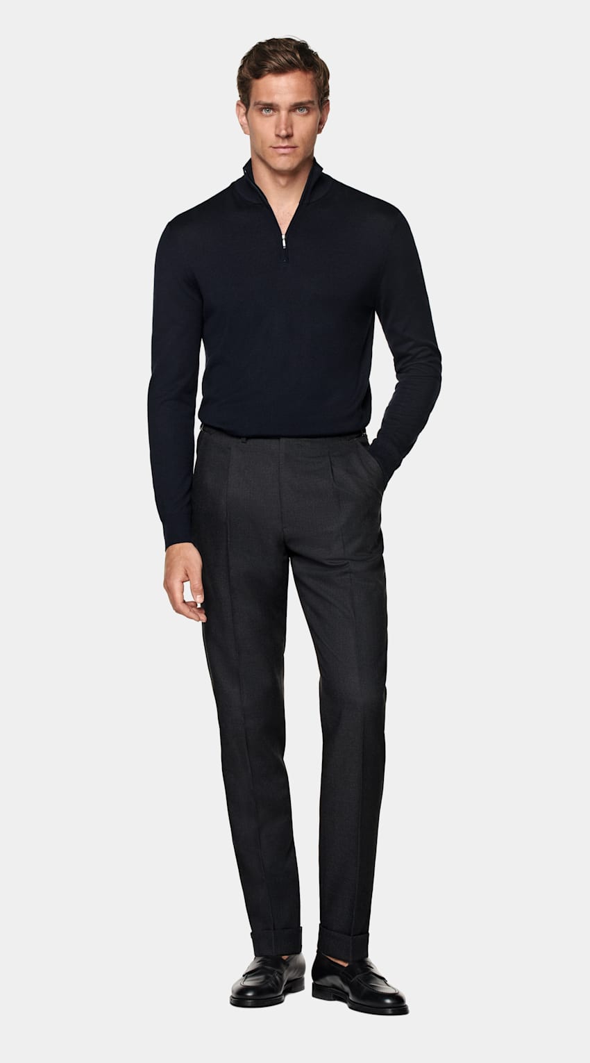 SUITSUPPLY Pure Wool Navy Merino Half Zip