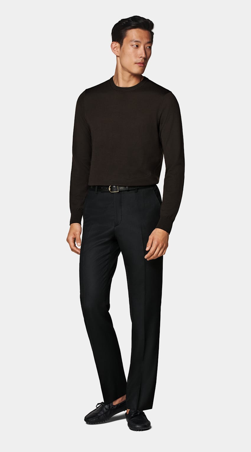 SUITSUPPLY Pure Wool Dark Brown Merino Crewneck