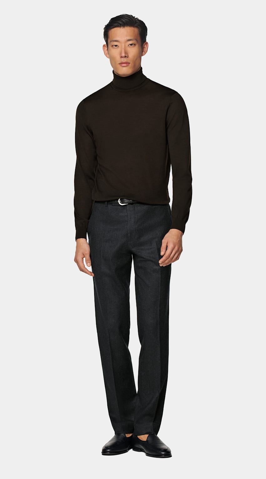 SUITSUPPLY Pure Wool Dark Brown Merino Turtleneck