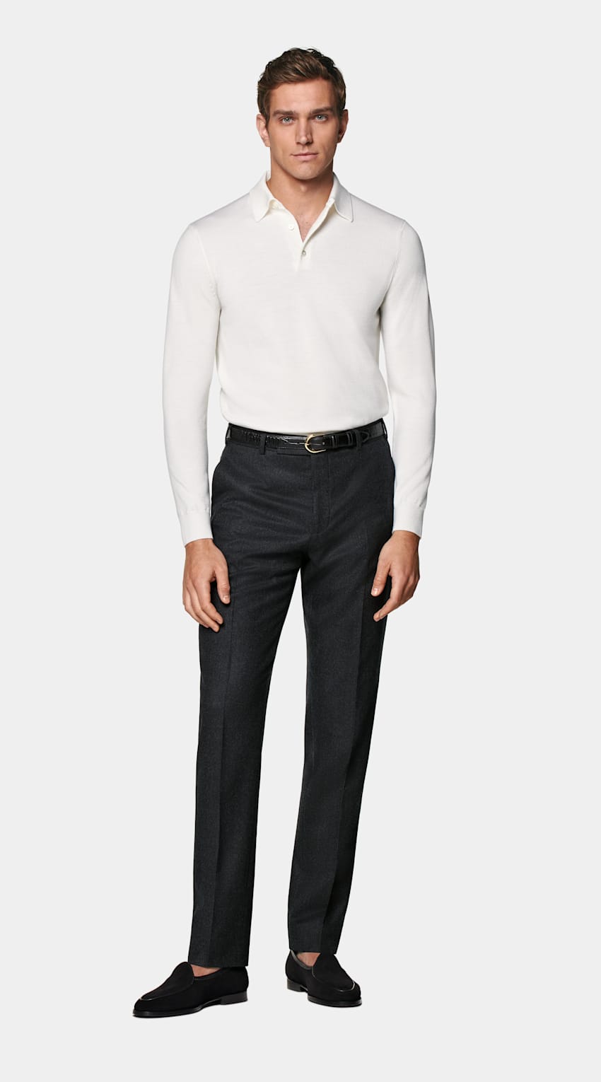 SUITSUPPLY Pure Wool Off-White Merino Long Sleeve Polo