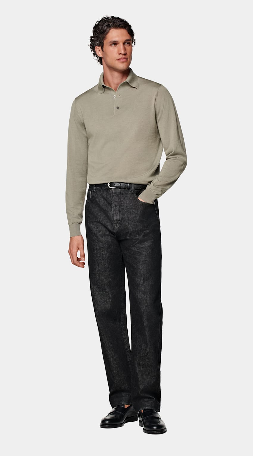 SUITSUPPLY Pure Wool Light Green Merino Long Sleeve Polo
