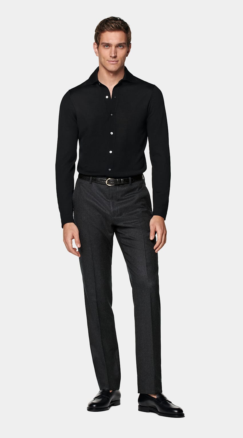 SUITSUPPLY Pure Schurwolle Merino Polo-Cardigan Langarm schwarz