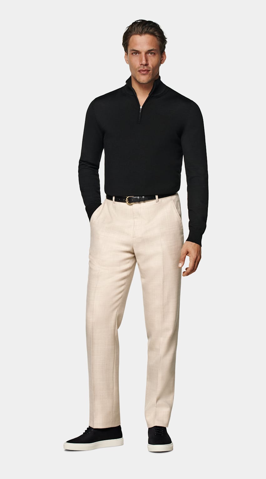 SUITSUPPLY Ren ull Svart merinotröja med half zip