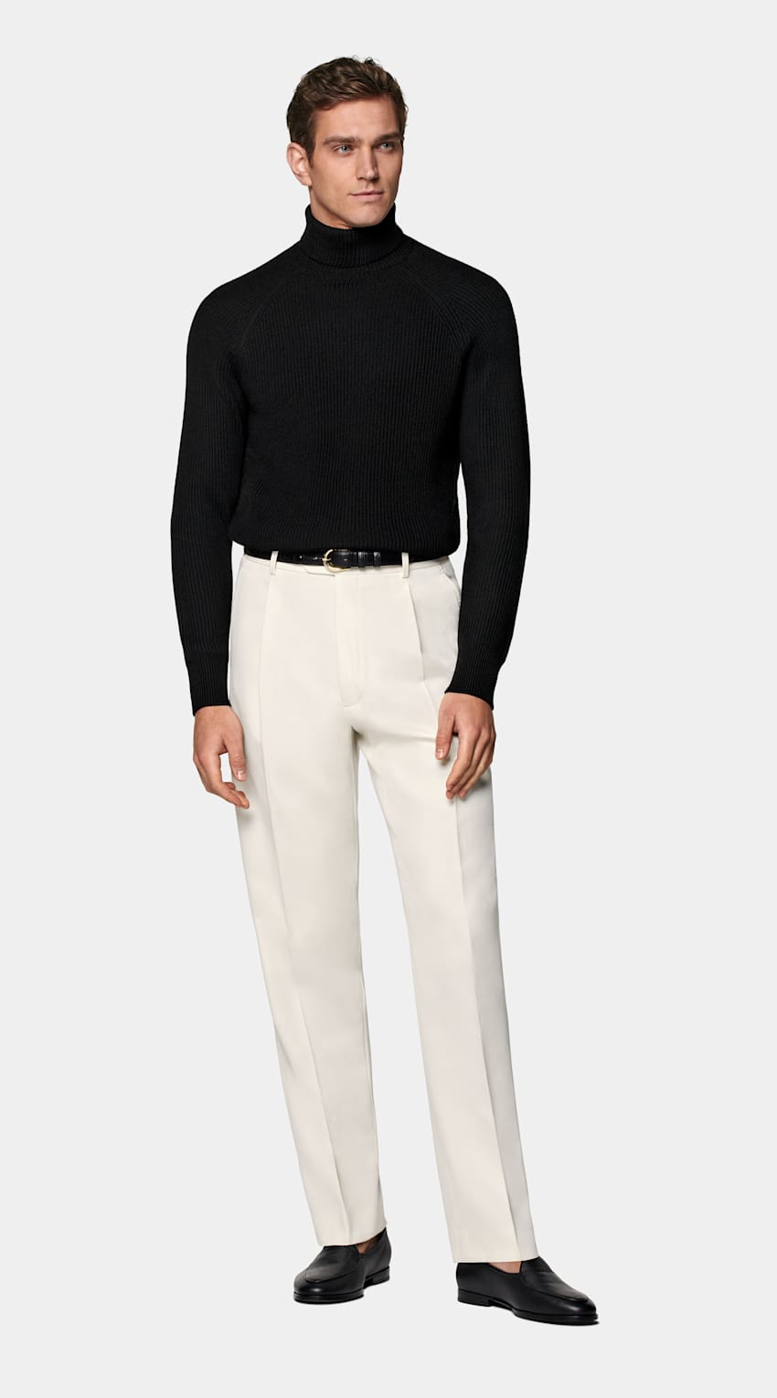 SUITSUPPLY Pure Wool Black Merino Ribbed Turtleneck