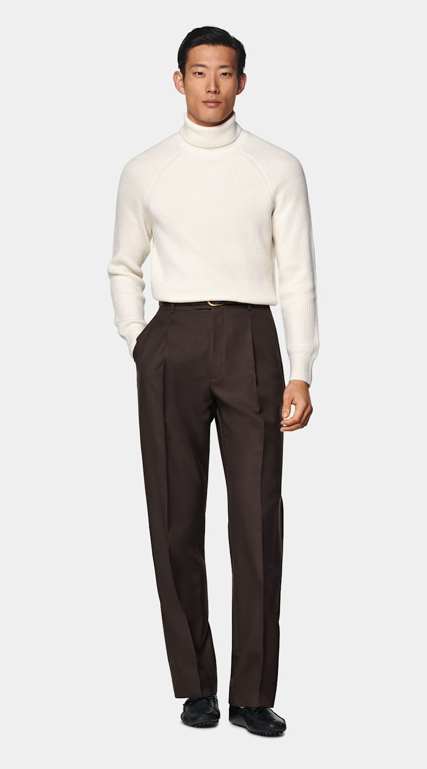 SUITSUPPLY Pure Schurwolle Merino Rollkragenpullover off-white Rippstrick