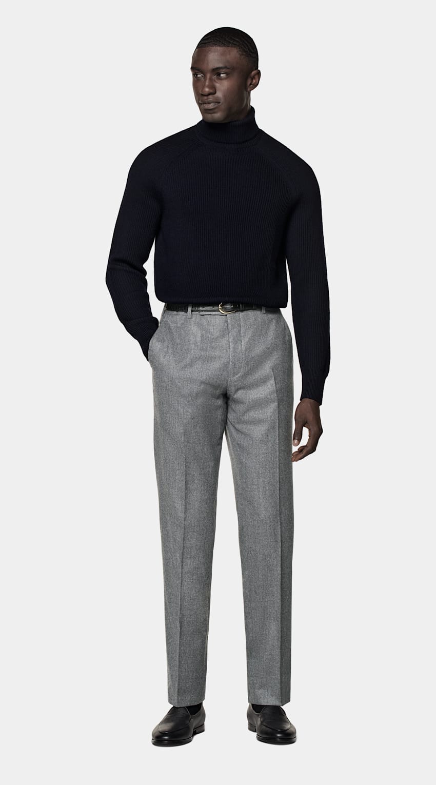 SUITSUPPLY Pure Wool Navy Merino Ribbed Turtleneck