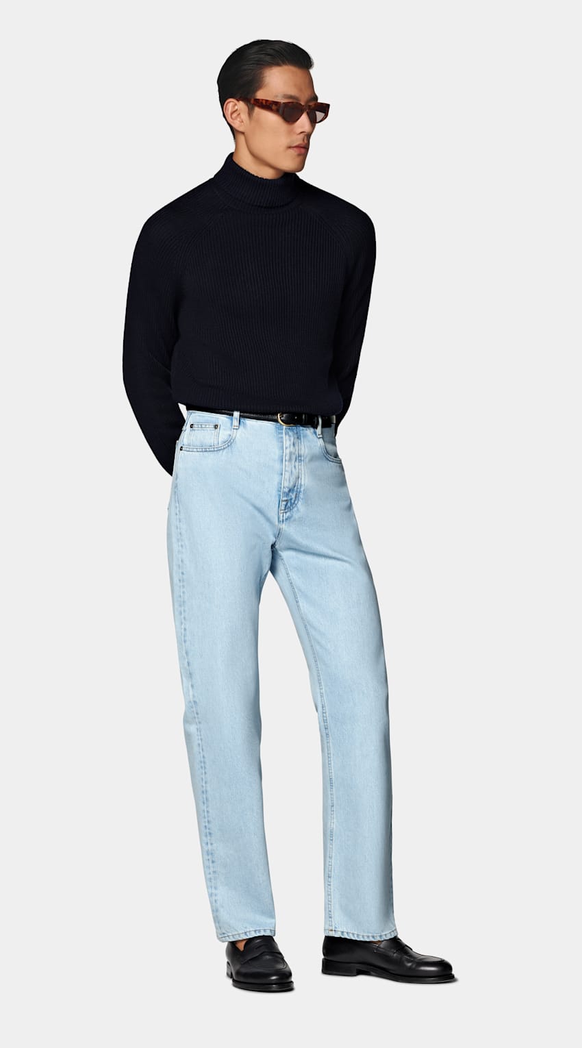 Navy Ribbed Turtleneck In Pure Wool SUITSUPPLY Navy Ribbed Turtleneck In Pure Wool SUITSUPPLY