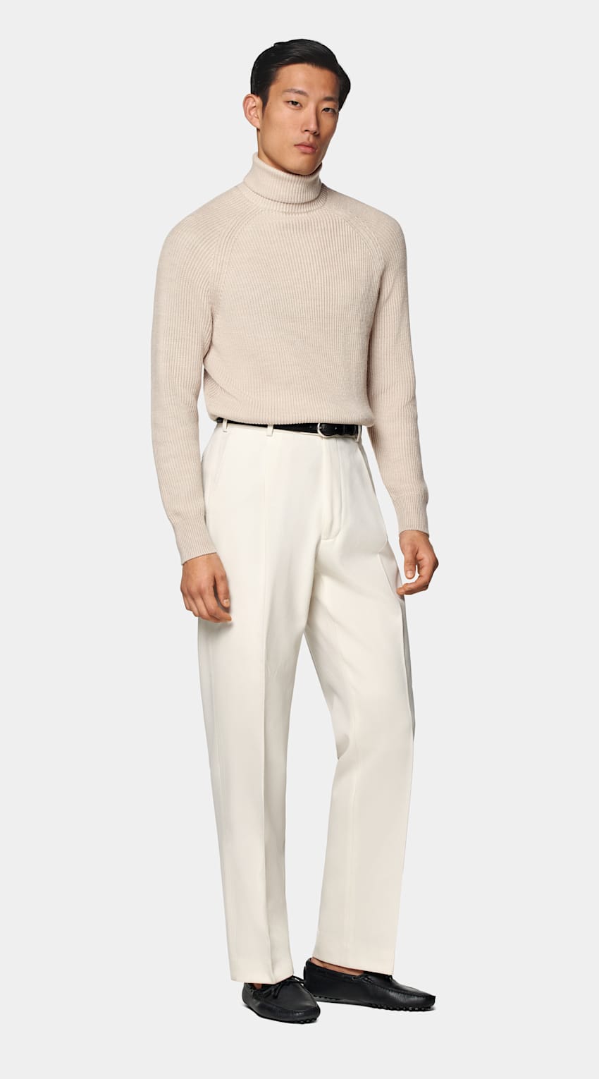 SUITSUPPLY Pure Wool Sand Merino Ribbed Turtleneck