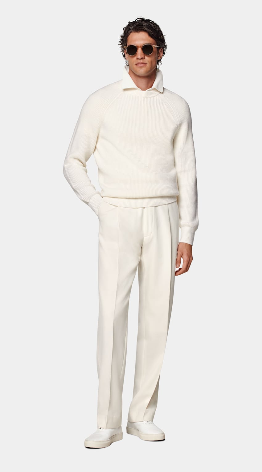 SUITSUPPLY Pure Wool Off-White Merino Ribbed Crewneck