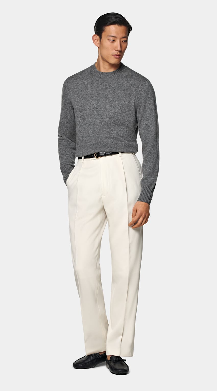 SUITSUPPLY Czysty mongolski kaszmir Sweter crewneck szary