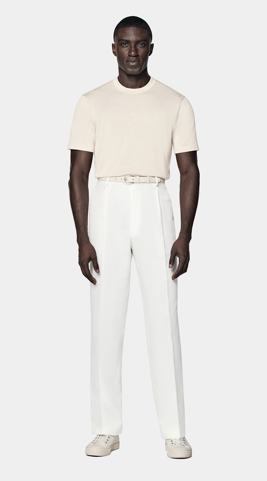 SUITSUPPLY Californian Cotton & Mulberry Silk Sand Short Sleeve Crewneck