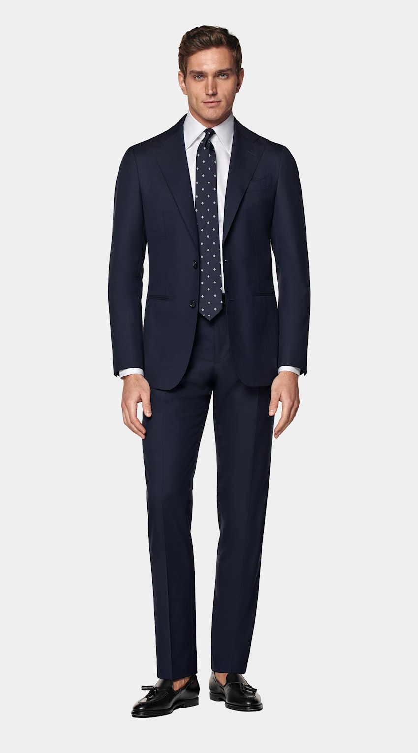 SUITSUPPLY Pure S120's Tropical Wool by Vitale Barberis Canonico, Italy Navy Custom Made Suit
