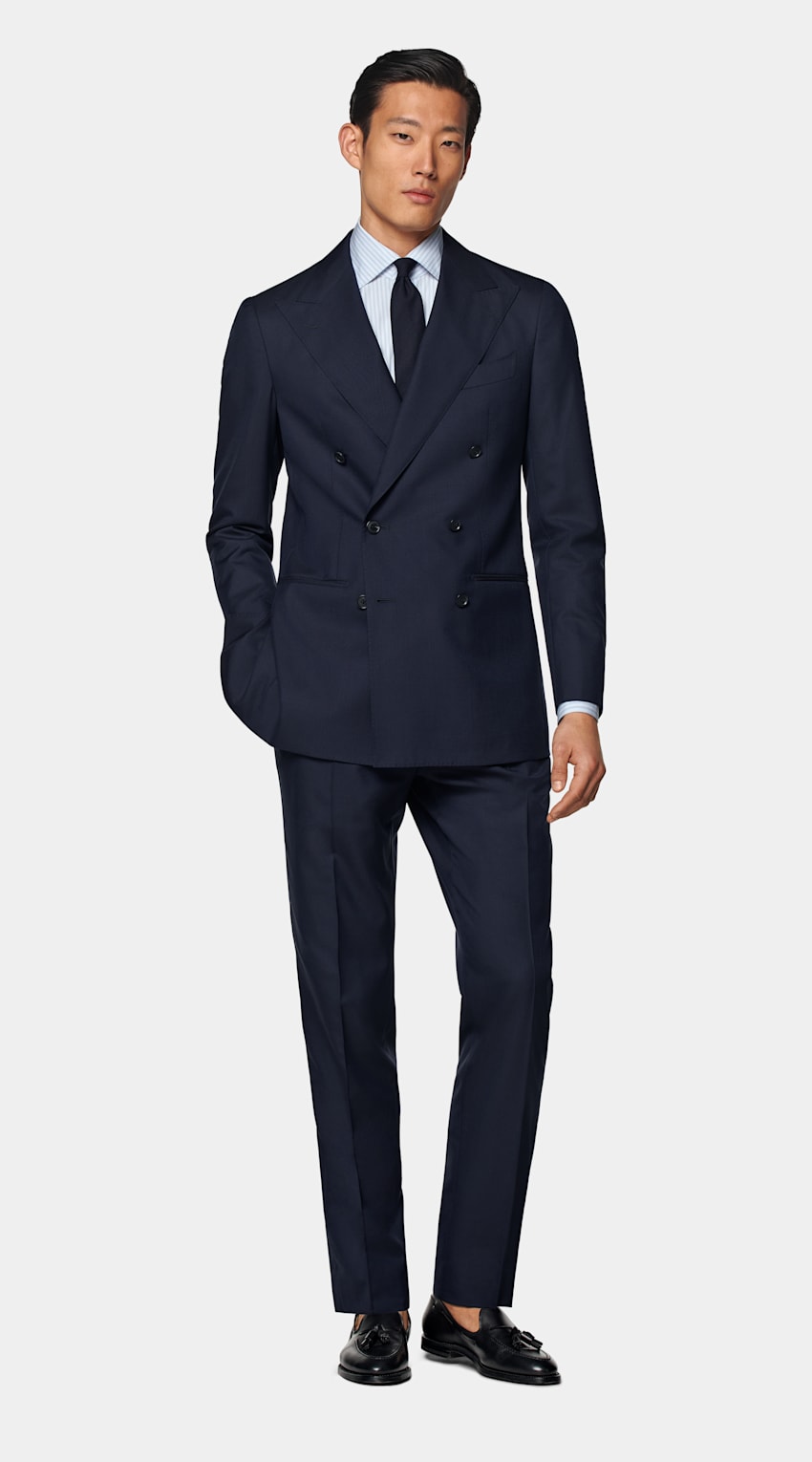 SUITSUPPLY Ren tropisk S120's-ull från Vitale Barberis Canonico, Italien Custom Made marinblå kostym