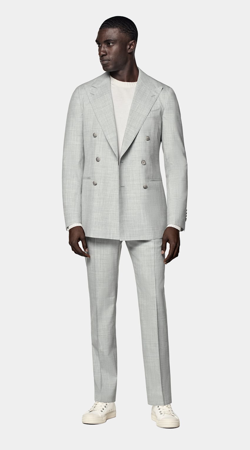 SUITSUPPLY Pure S120's Tropical Wool by Vitale Barberis Canonico, Italy Light Grey Custom Made Suit