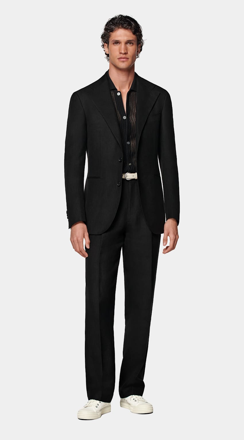 SUITSUPPLY All Season Pure Linen by Rogna, Italy Black Custom Made Suit