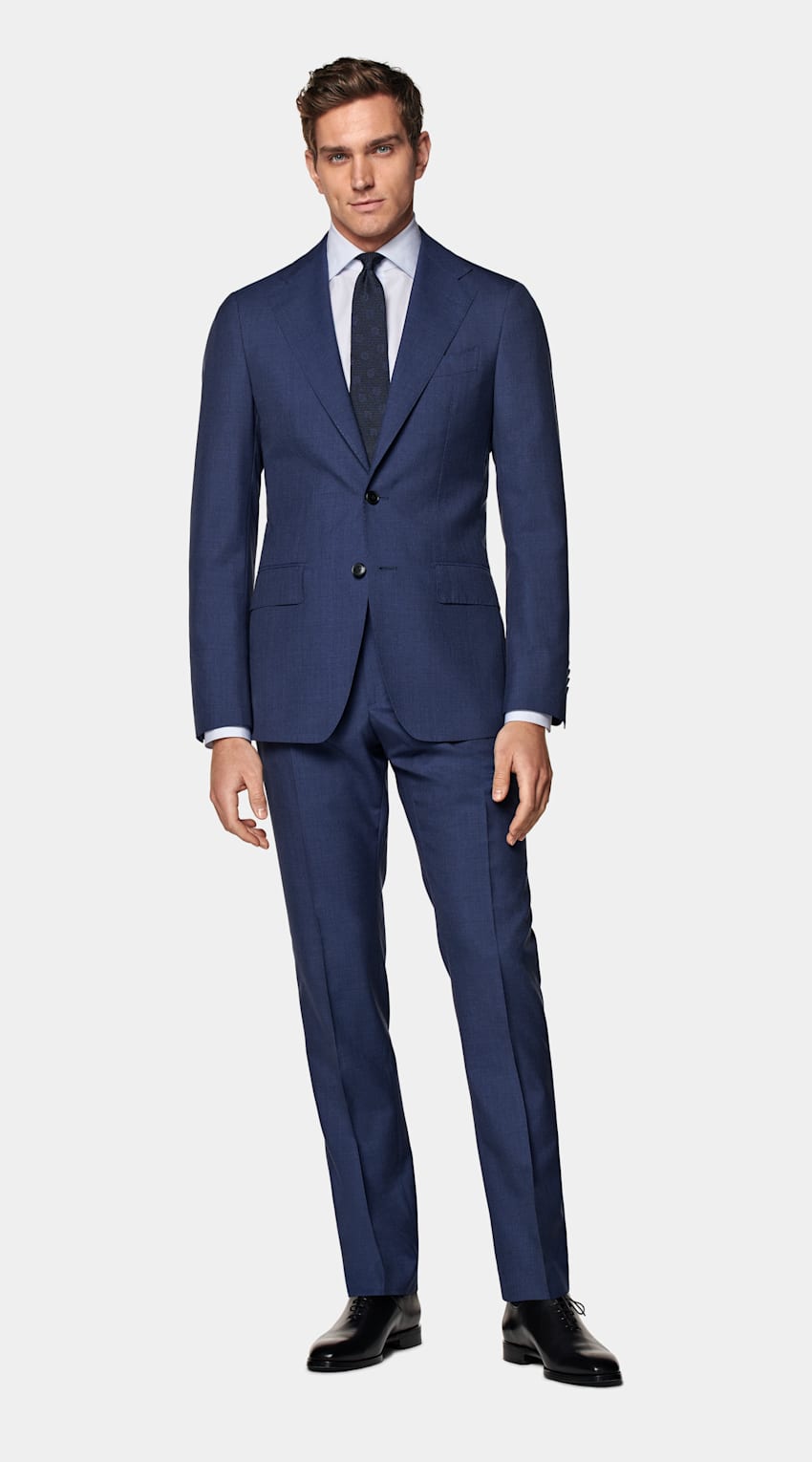 SUITSUPPLY Pure S120's Tropical Wool by Vitale Barberis Canonico, Italy Mid Blue Custom Made Suit