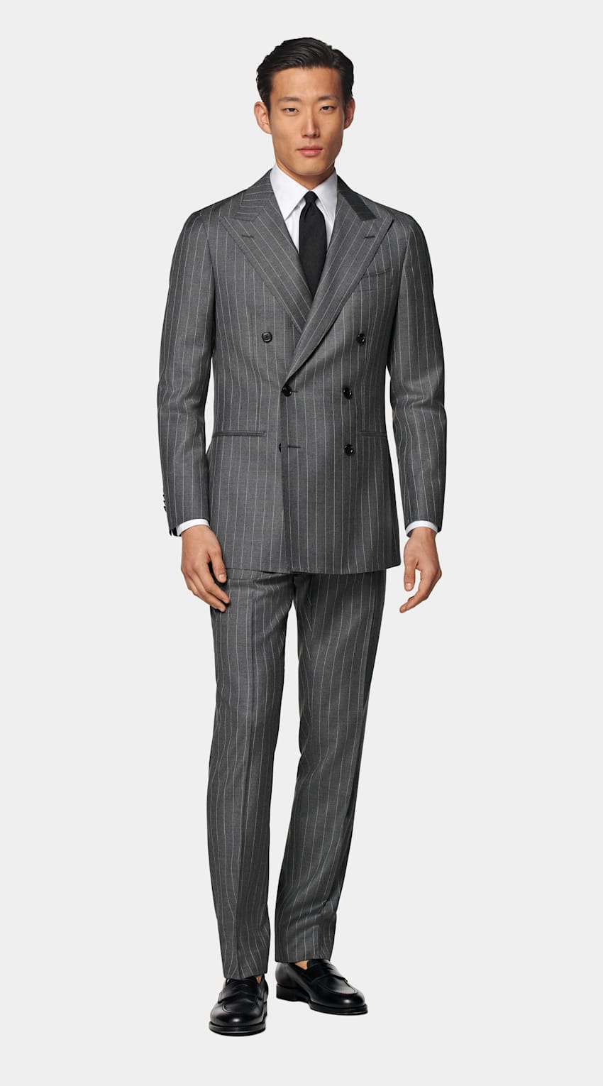 SUITSUPPLY Ren S110's-ull från Vitale Barberis Canonico, Italien Custom Made randig medelgrå kostym