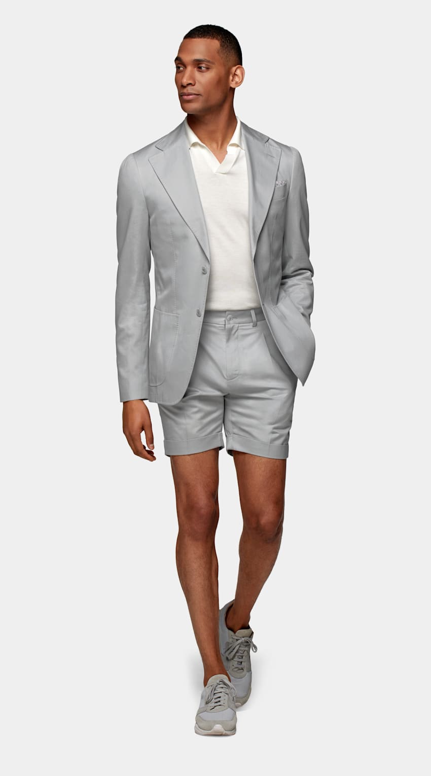 SUITSUPPLY Cotton Cashmere by Solbiati, Italy Light Grey Havana Suit