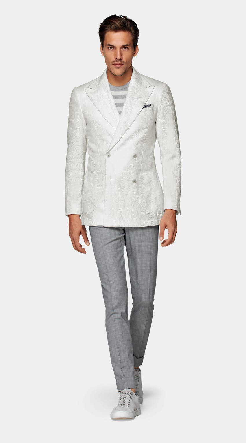 Off-White Havana Suit | Stretch Cotton Seersucker Double Breasted ...