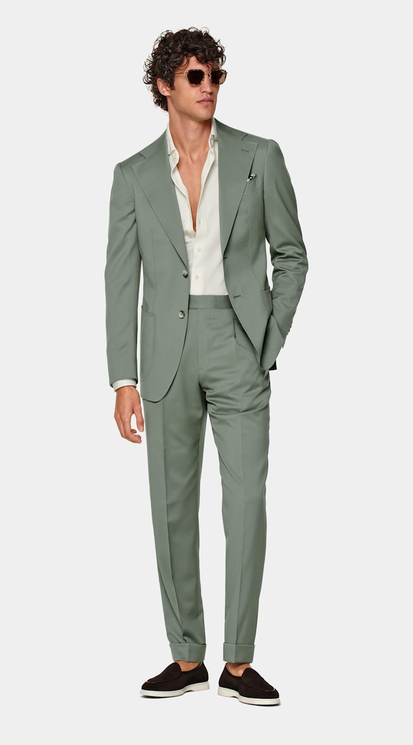 SUITSUPPLY Pure S110's Wool by Vitale Barberis Canonico, Italy Mid Green Perennial Havana Suit