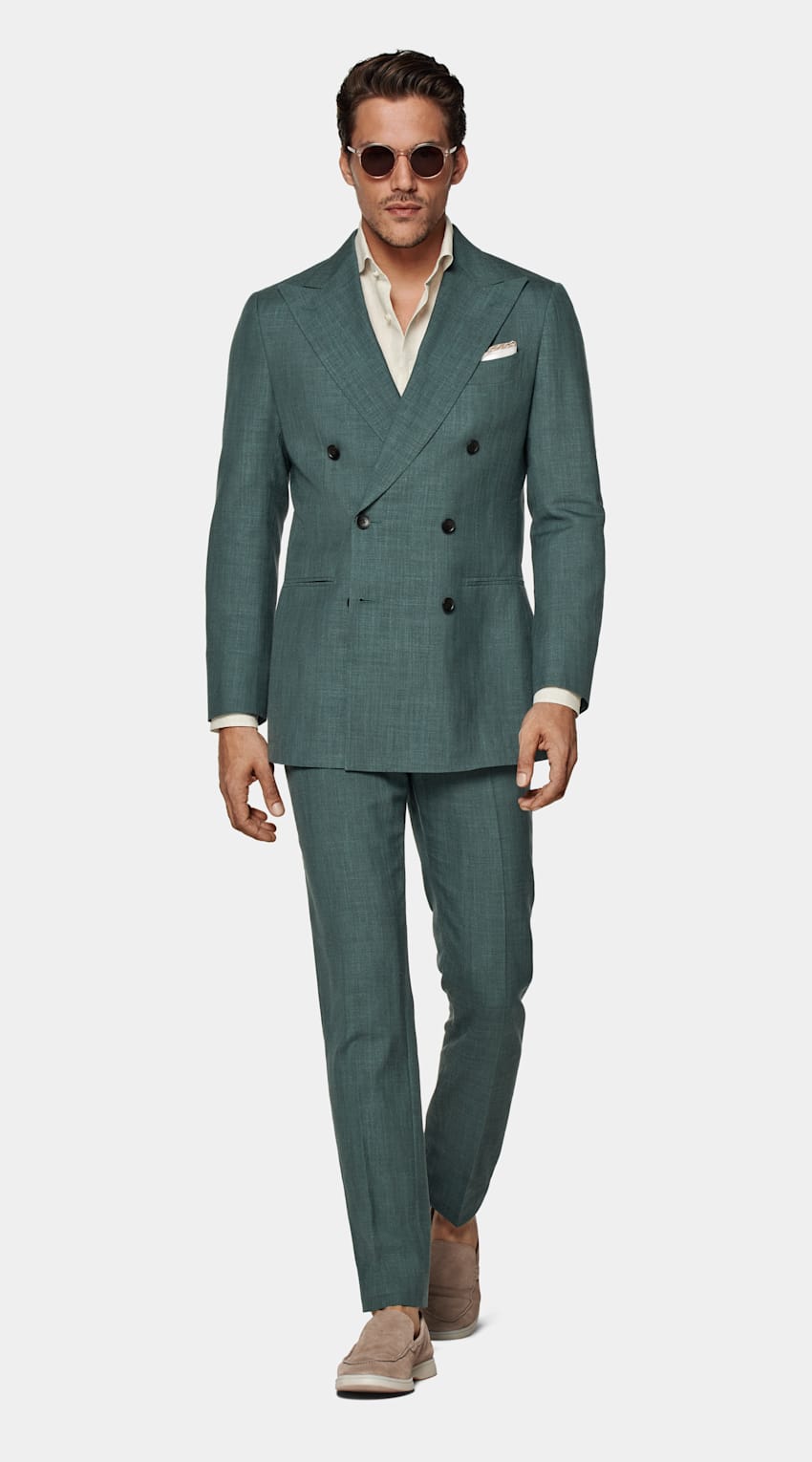 SUITSUPPLY Wool Silk Linen by E.Thomas, Italy Mid Green Havana Suit