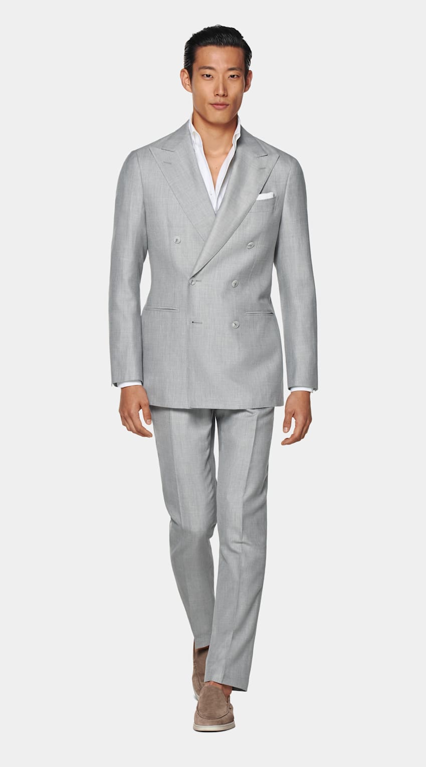 SUITSUPPLY Summer Wool Silk Linen by Rogna, Italy Light Grey Tailored Fit Havana Suit