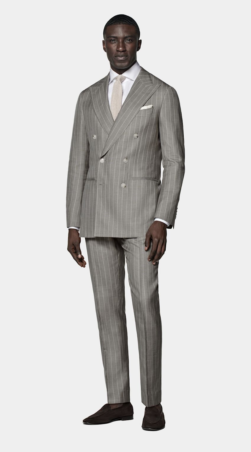 SUITSUPPLY Wool Silk Linen by E.Thomas, Italy Taupe Striped Havana Suit