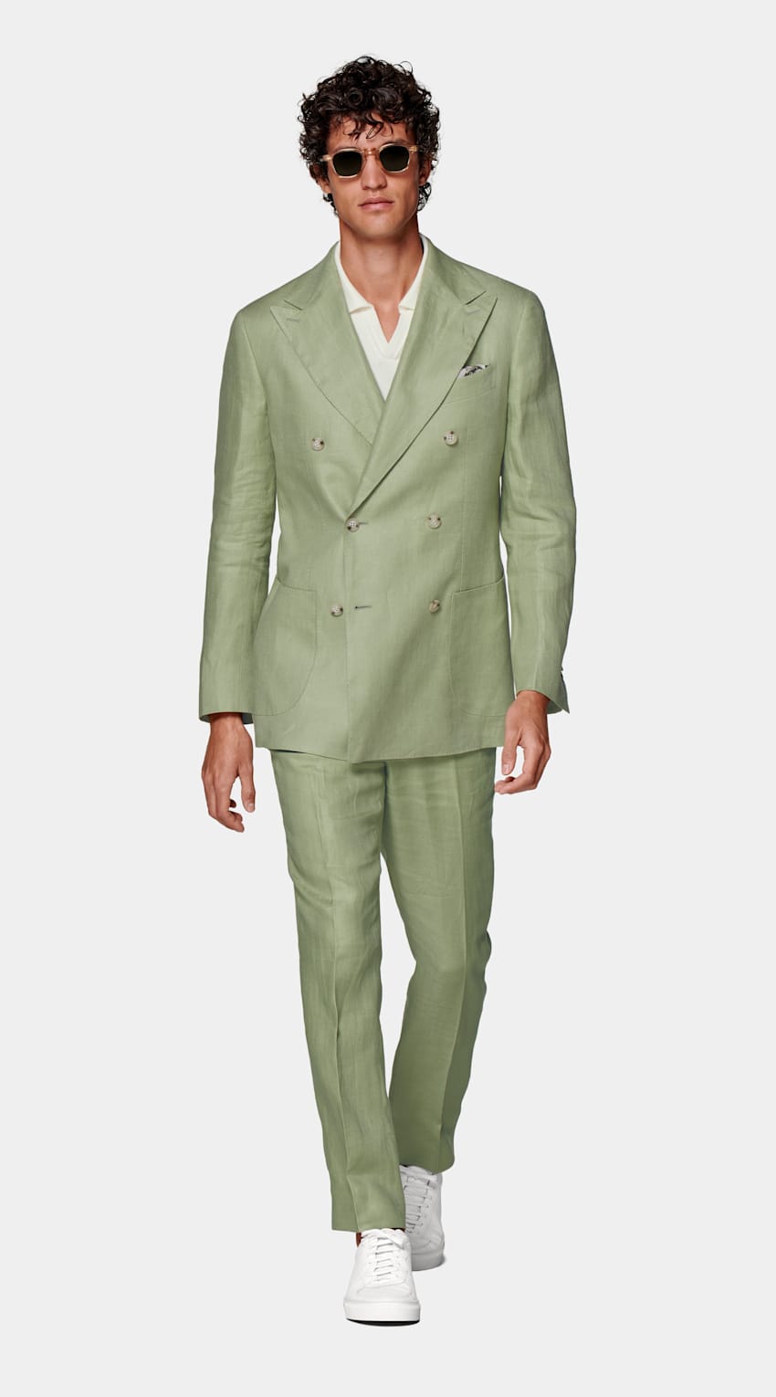 SUITSUPPLY Summer Pure Linen by Leomaster, Italy Light Green Tailored Fit Havana Suit