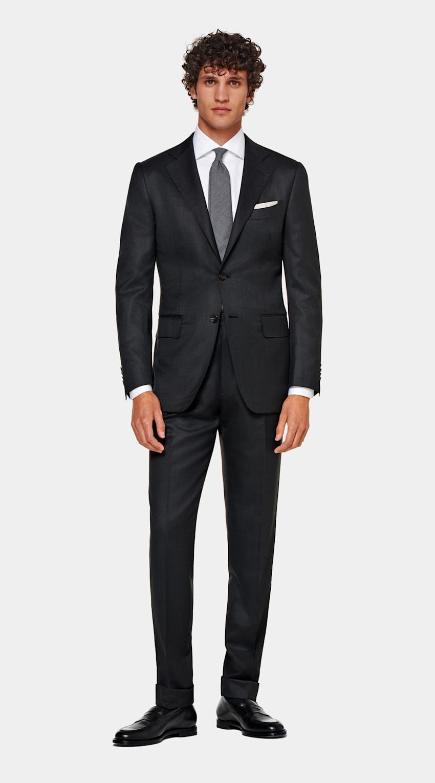 SUITSUPPLY All Season Wool Cashmere by E.Thomas, Italy Dark Grey Tailored Fit Lazio Suit