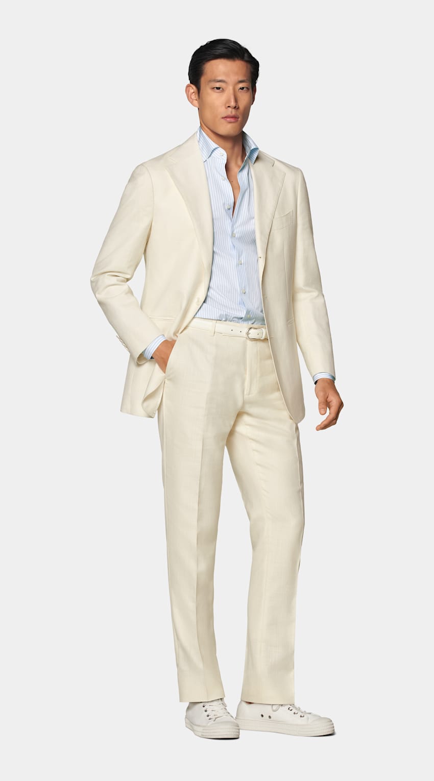SUITSUPPLY Schurwolle Seide Leinen von E.Thomas, Italien Roma Anzug off-white Relaxed Fit