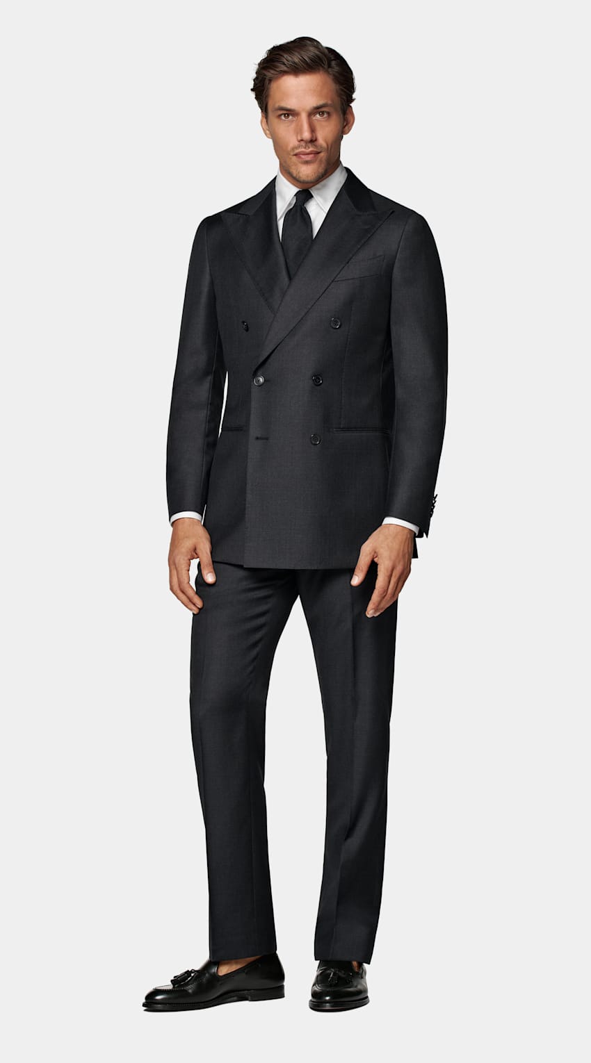 SUITSUPPLY Ren S110's-ull från Vitale Barberis Canonico, Italien Havana mörkgrå kostym med tailored fit
