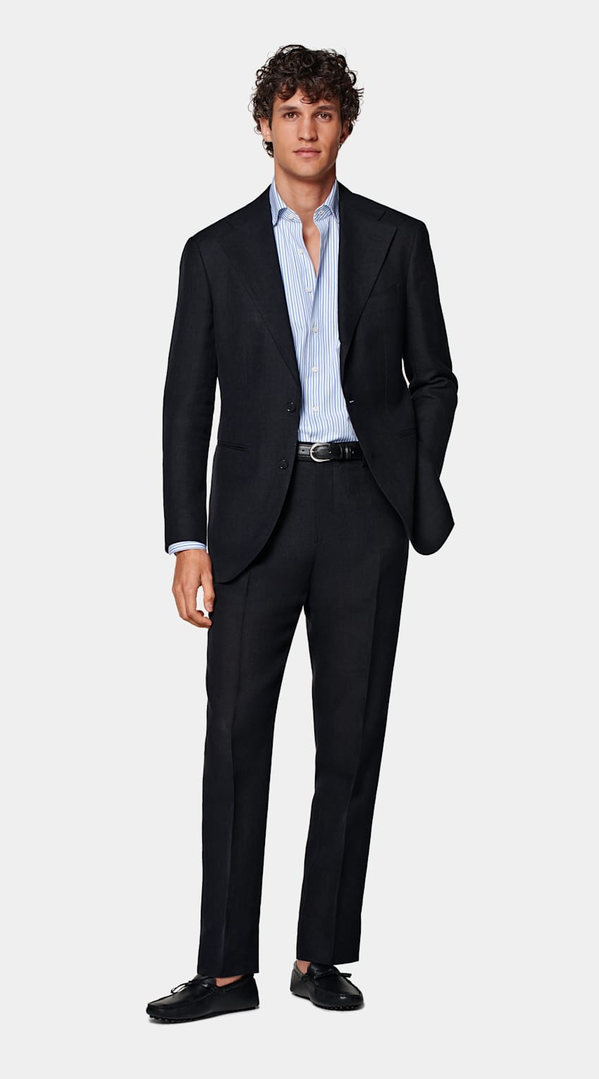 SUITSUPPLY Pure Linen by Rogna, Italy Navy Relaxed Fit Roma Suit