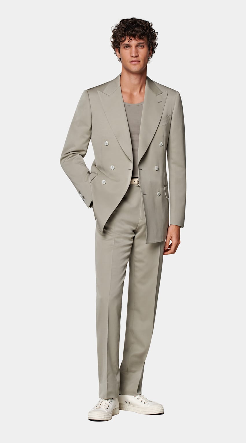 SUITSUPPLY All Season Wool Mohair by Botto Giuseppe, Italy Light Green Tailored Fit Milano Suit