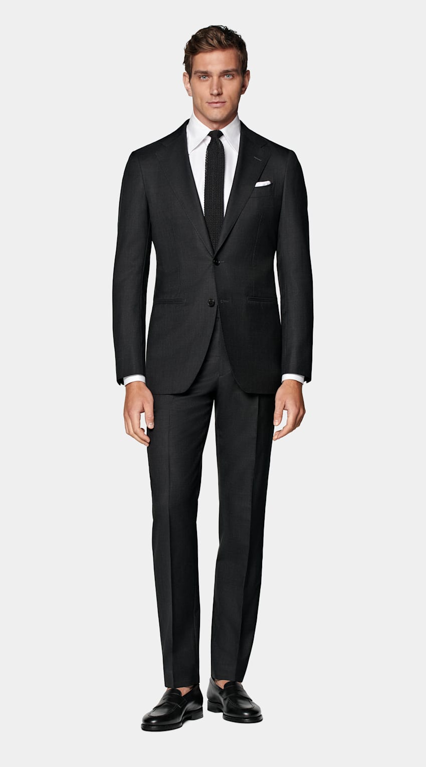 SUITSUPPLY Pure S150's Wool by Vitale Barberis Canonico, Italy Dark Grey Tailored Fit Havana Suit