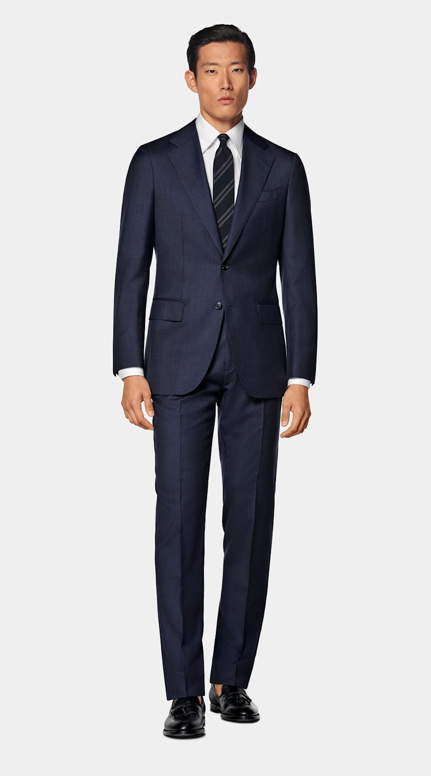 SUITSUPPLY All Season Pure S130's Wool by Drago, Italy Navy Houndstooth Tailored Fit Havana Suit