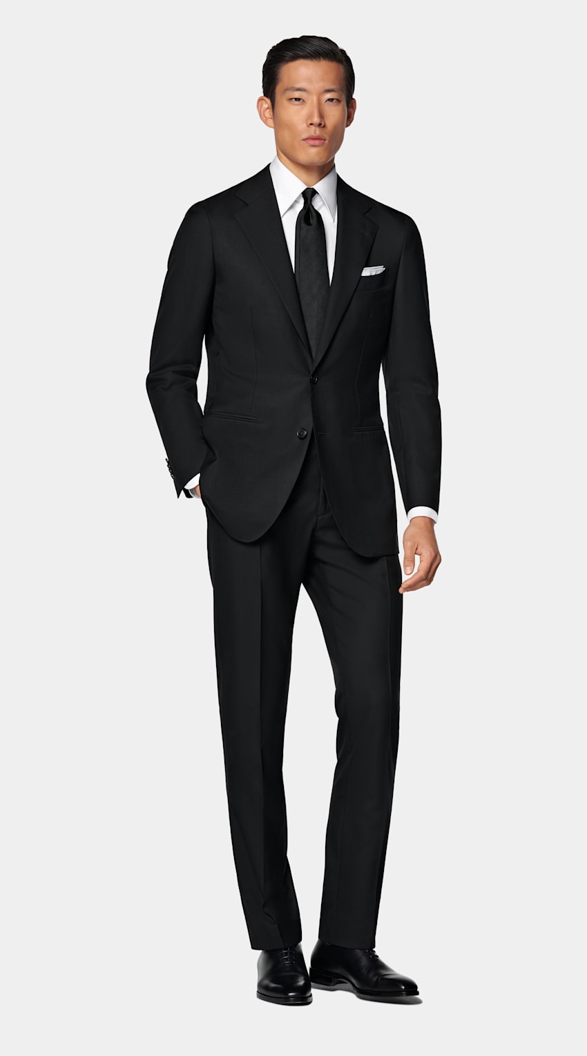 SUITSUPPLY All Season Pure S150's Wool by E.Thomas, Italy Black Tailored Fit Havana Suit