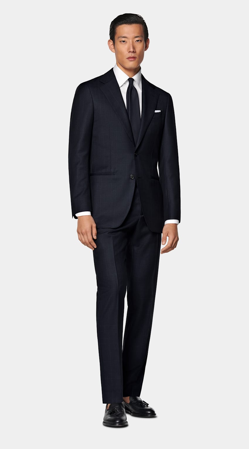 SUITSUPPLY All season Pure Traveller Schurwolle by Lanificio Ermenegildo Zegna, Italien Havana Anzug navy kariert Tailored Fit