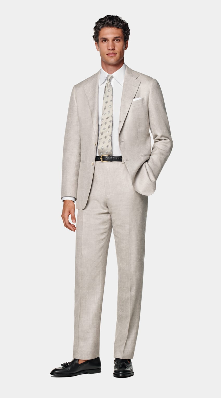 SUITSUPPLY Sommer Seide Leinen Schurwolle von E.Thomas, Italien Havana Anzug helltaupe Tailored Fit